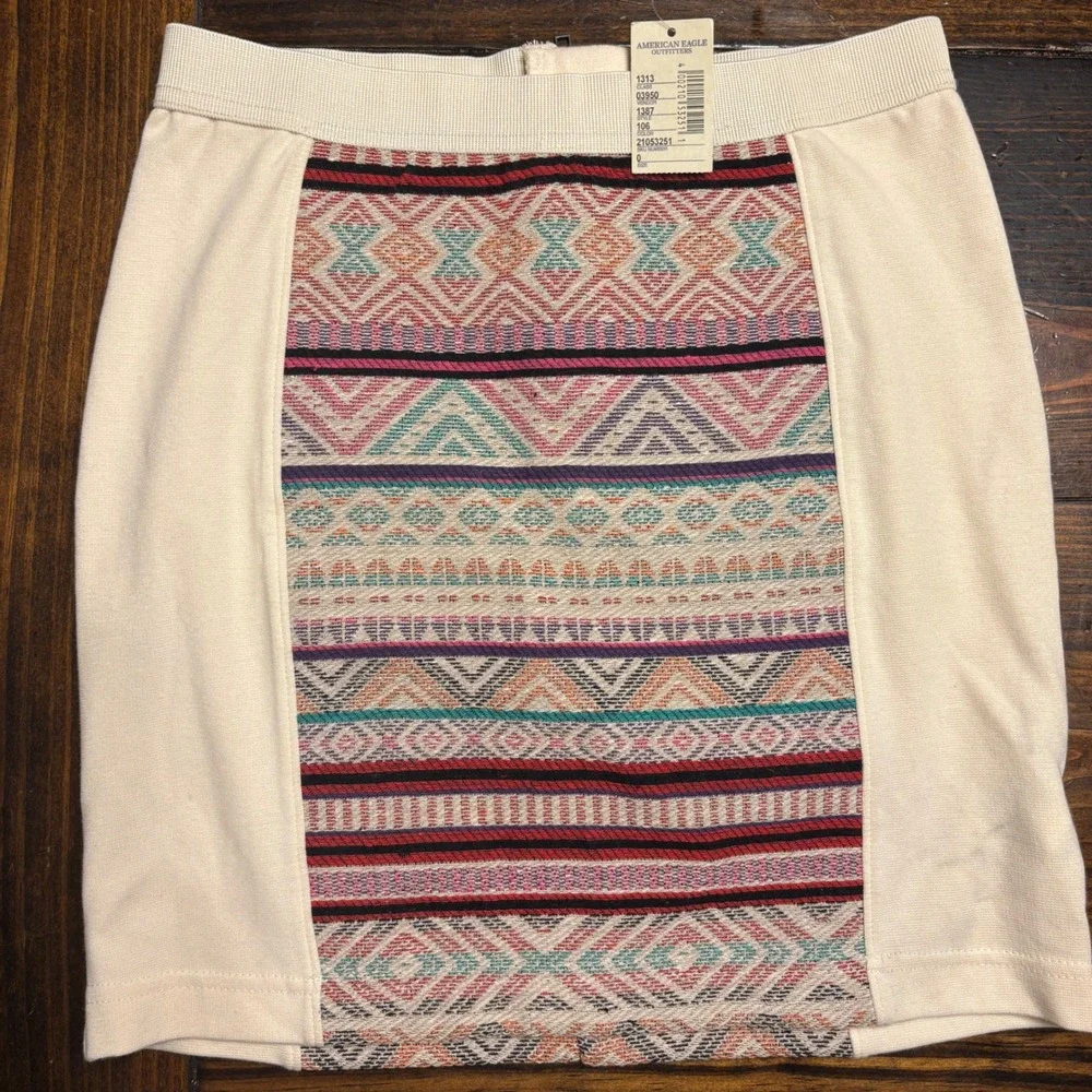 American Eagle Southwestern Tapestry Mini Skirt Size 0 Cream Knit Boho Aztec New